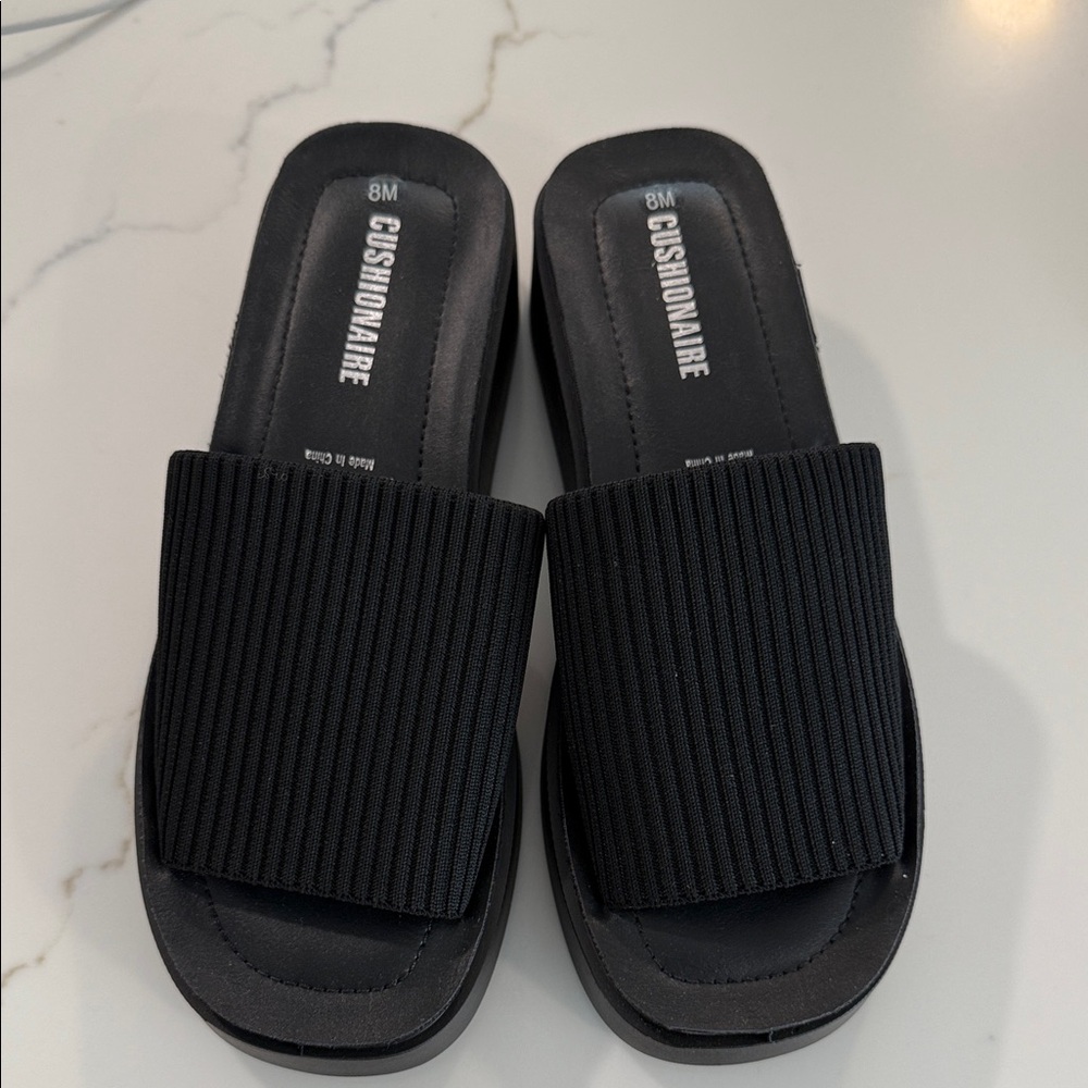 Cushionaire Women's Black Platform Slides